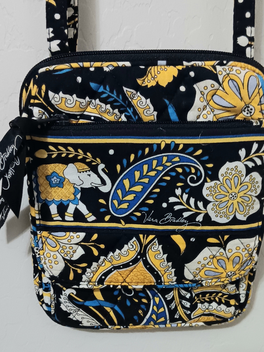 Vera Bradley Black, Yellow & Blue Paisley Quilted Crossbody